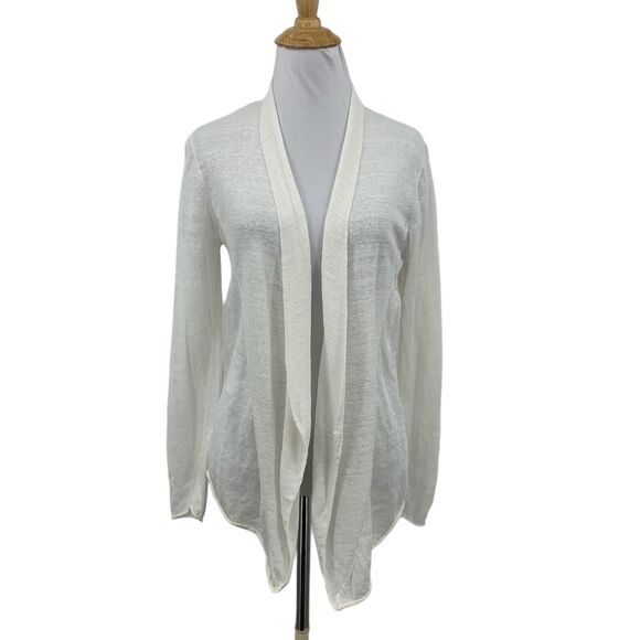 Eileen Fisher Cardigan Womens S Small White Open Front Stitch Linen Blend Shawl - Picture 1 of 14
